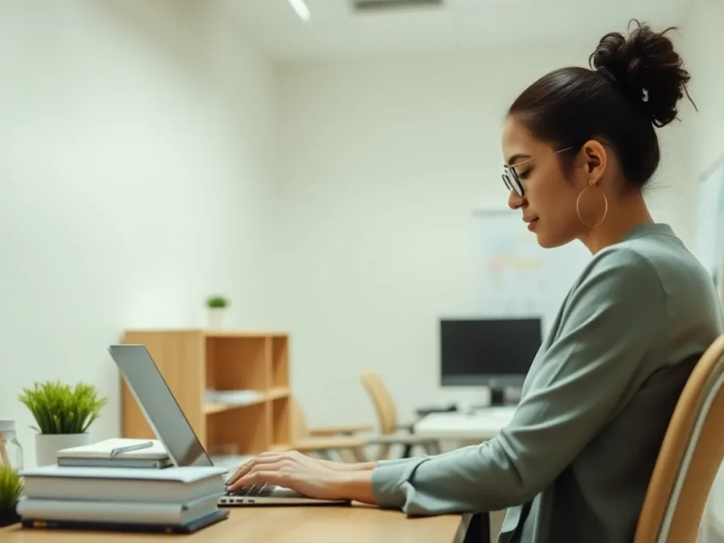 woman working on laptop in office